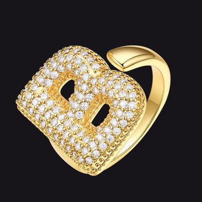 Cz Bold Initial Rings Open Adjustable Statement Ring for