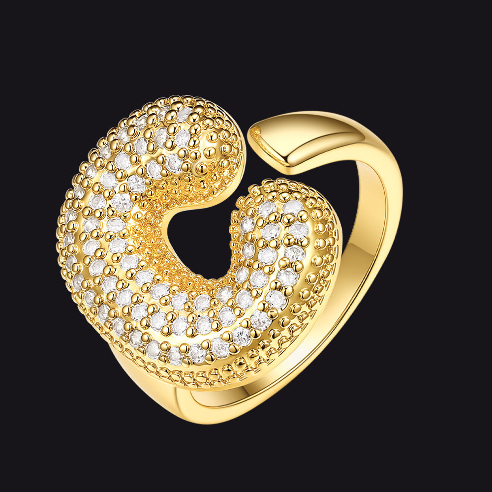 Cz Bold Initial Rings Open Adjustable Statement Ring for