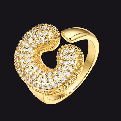 Cz Bold Initial Rings Open Adjustable Statement Ring for