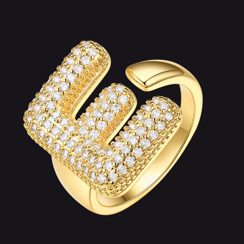 Cz Bold Initial Rings Open Adjustable Statement Ring for
