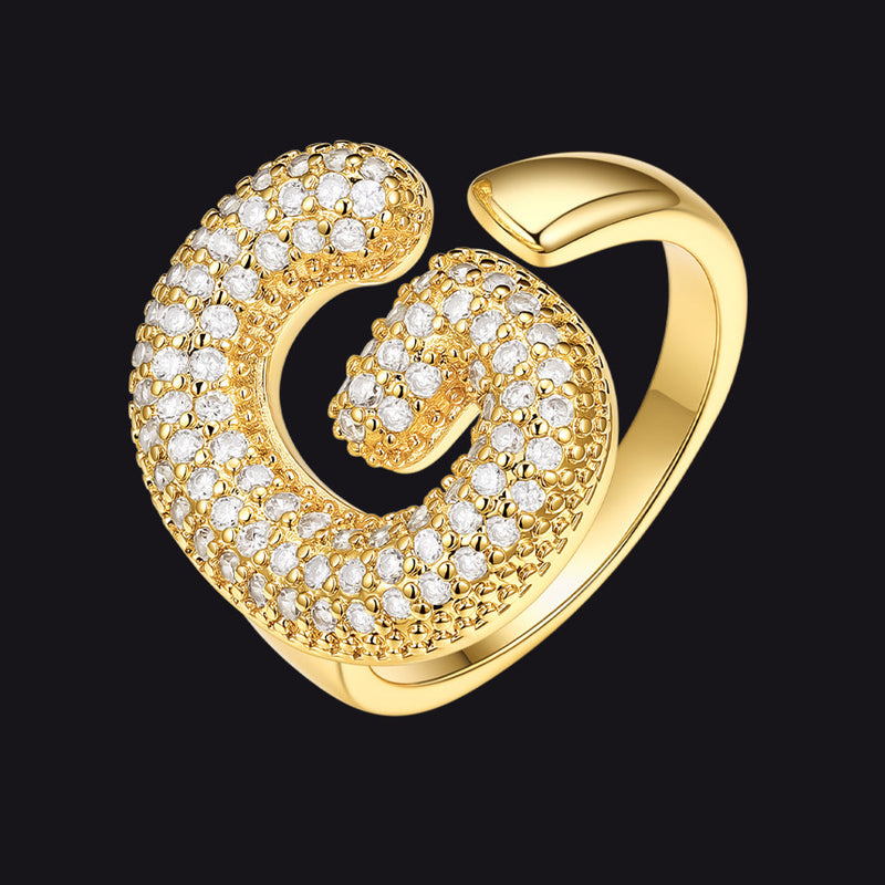 Cz Bold Initial Rings Open Adjustable Statement Ring for