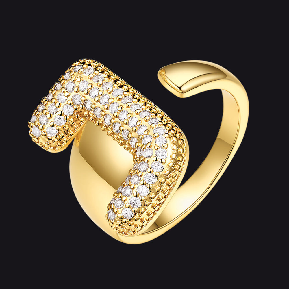 Cz Bold Initial Rings Open Adjustable Statement Ring for