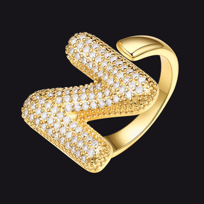 Cz Bold Initial Rings Open Adjustable Statement Ring for