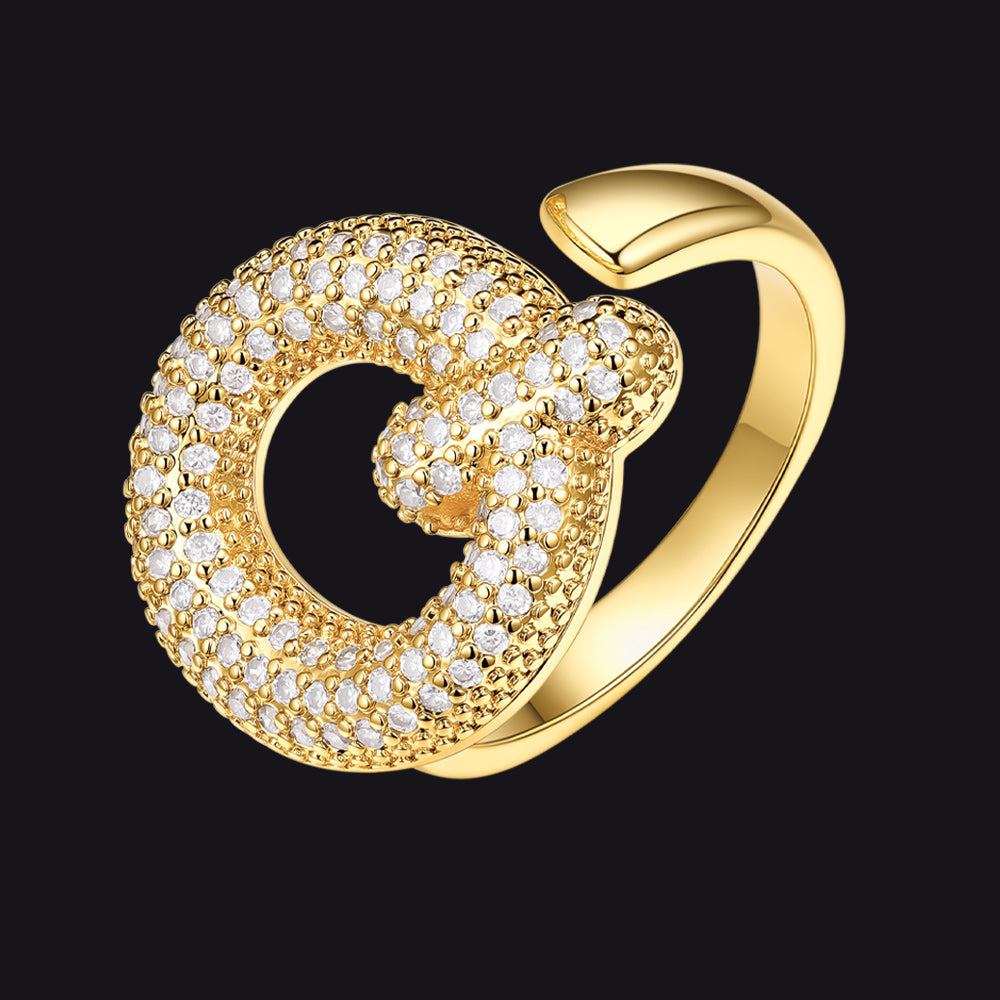 Cz Bold Initial Rings Open Adjustable Statement Ring for
