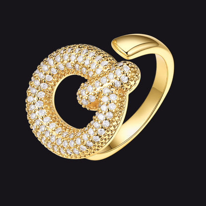 Cz Bold Initial Rings Open Adjustable Statement Ring for