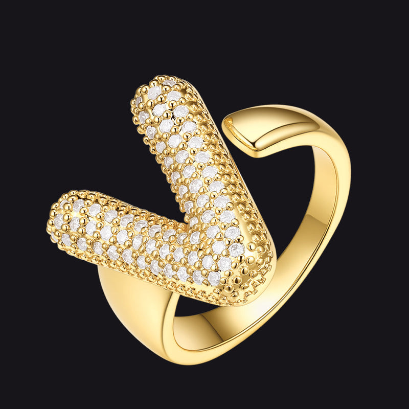 Cz Bold Initial Rings Open Adjustable Statement Ring for