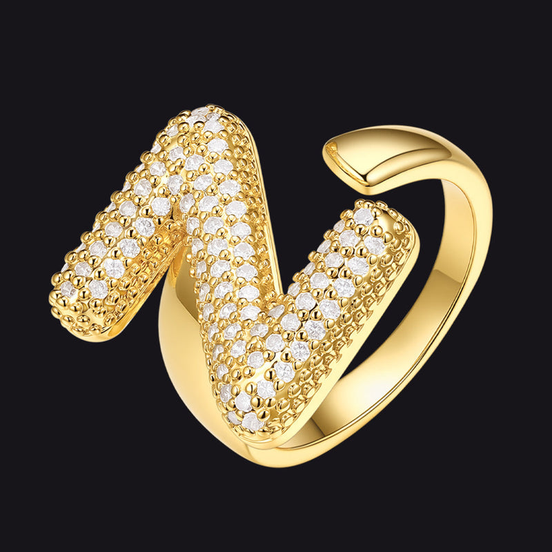 Cz Bold Initial Rings Open Adjustable Statement Ring for