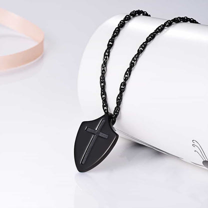 Christian Cross Shield Pendant Necklace With Ephesians 6:10 for