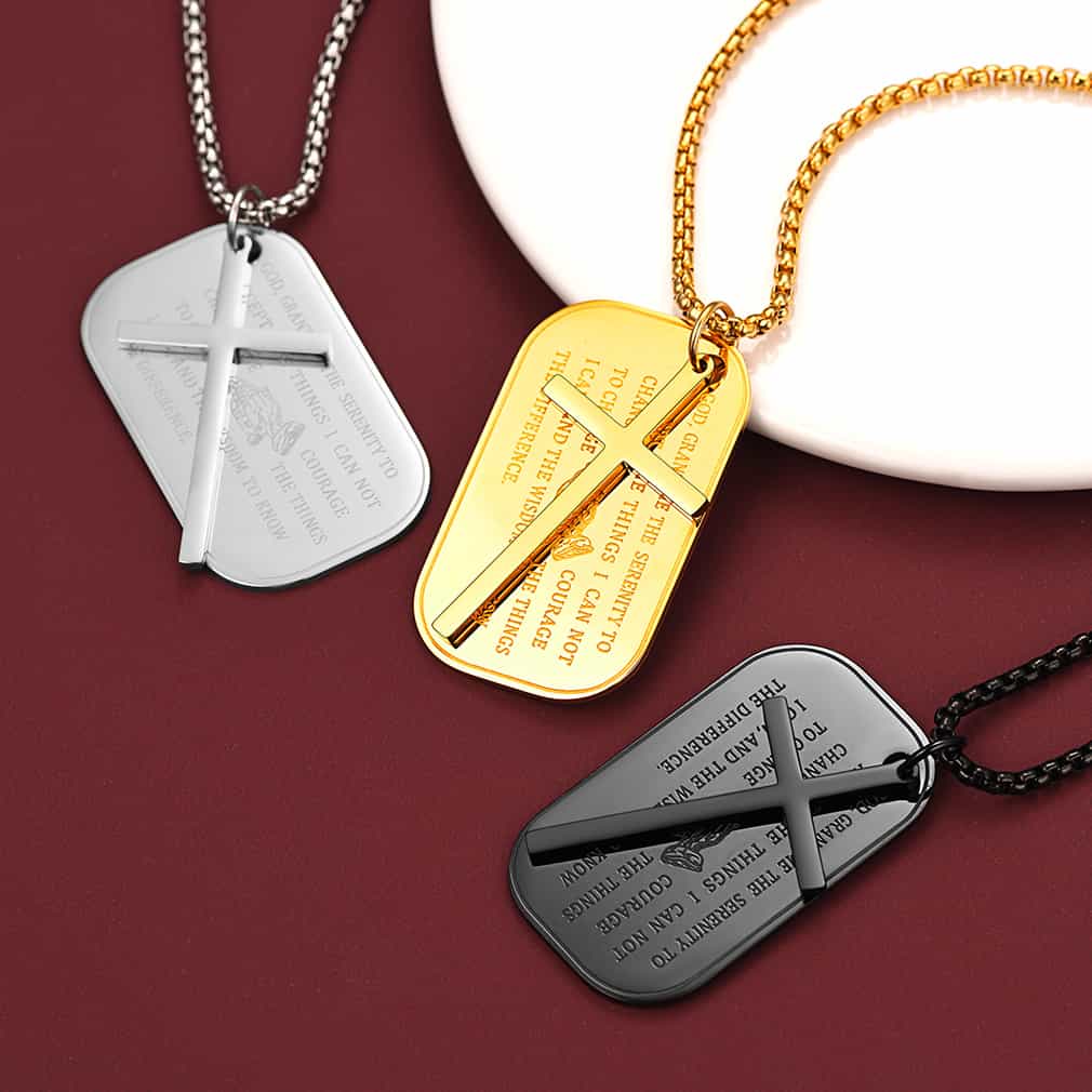 Customized Engraved Dog Tag Necklace With Cross