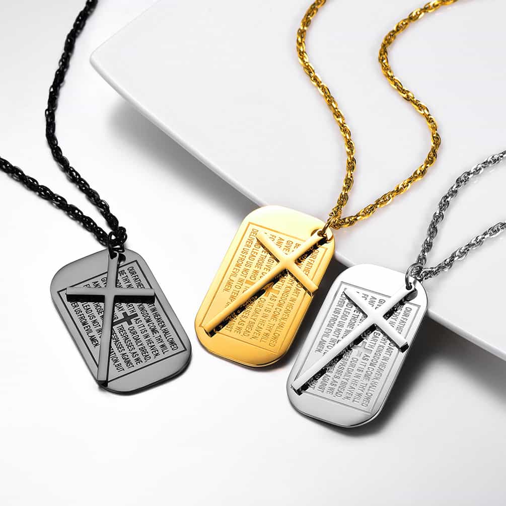 Christian Dog Tag Pendant With Cross Necklace for