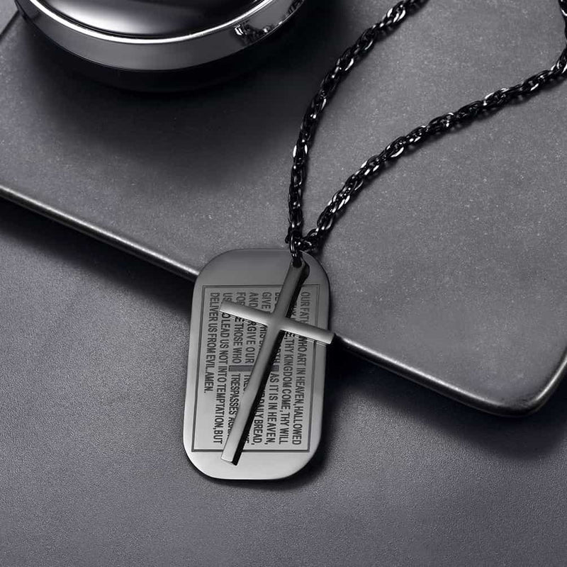 Christian Dog Tag Pendant With Cross Necklace for