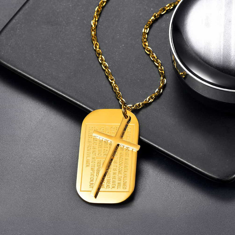Christian Dog Tag Pendant With Cross Necklace for