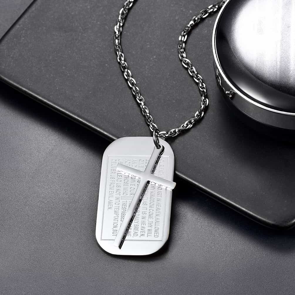 Christian Dog Tag Pendant With Cross Necklace for