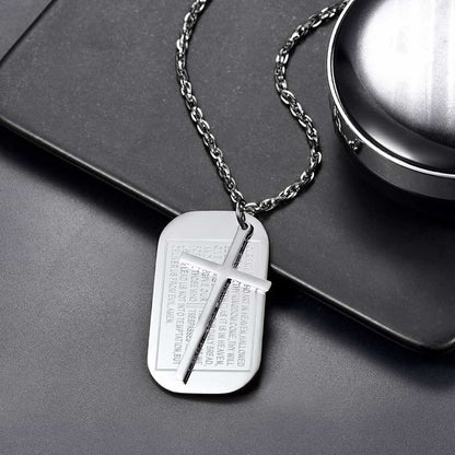 Christian Dog Tag Pendant With Cross Necklace for