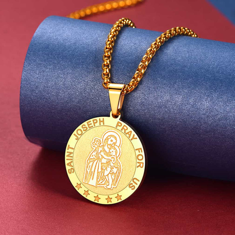 Flash Engraved Catholic Saint Joseph Pendant Necklace