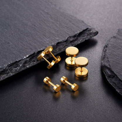 3 Pairs Simple Round Stud Earrings Set for 4/6/8mm Width