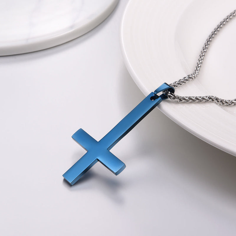 Stainless Steel Inverted Cross Pendant Necklace for