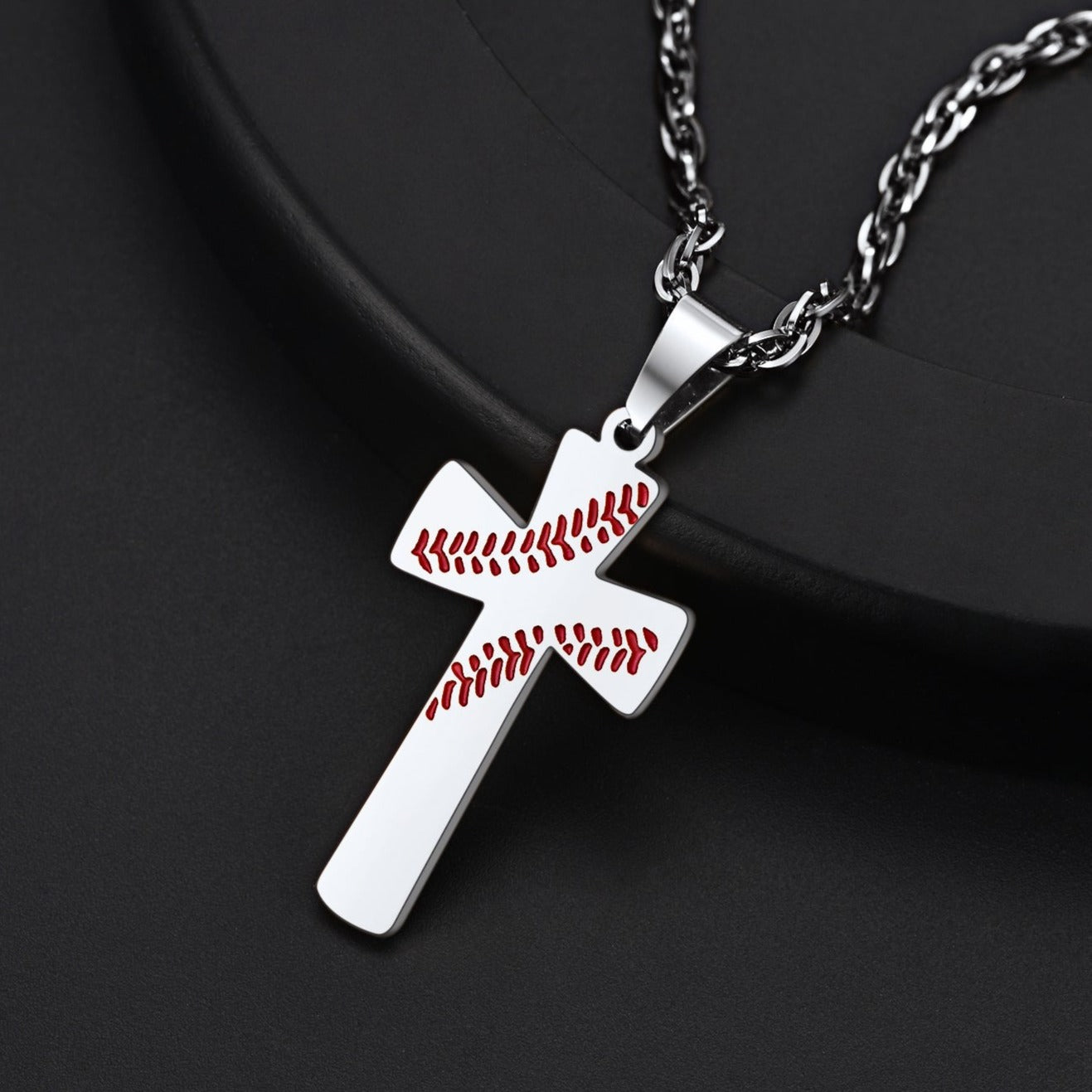 Engraved Sport Baseball Cross Necklace Pendant for