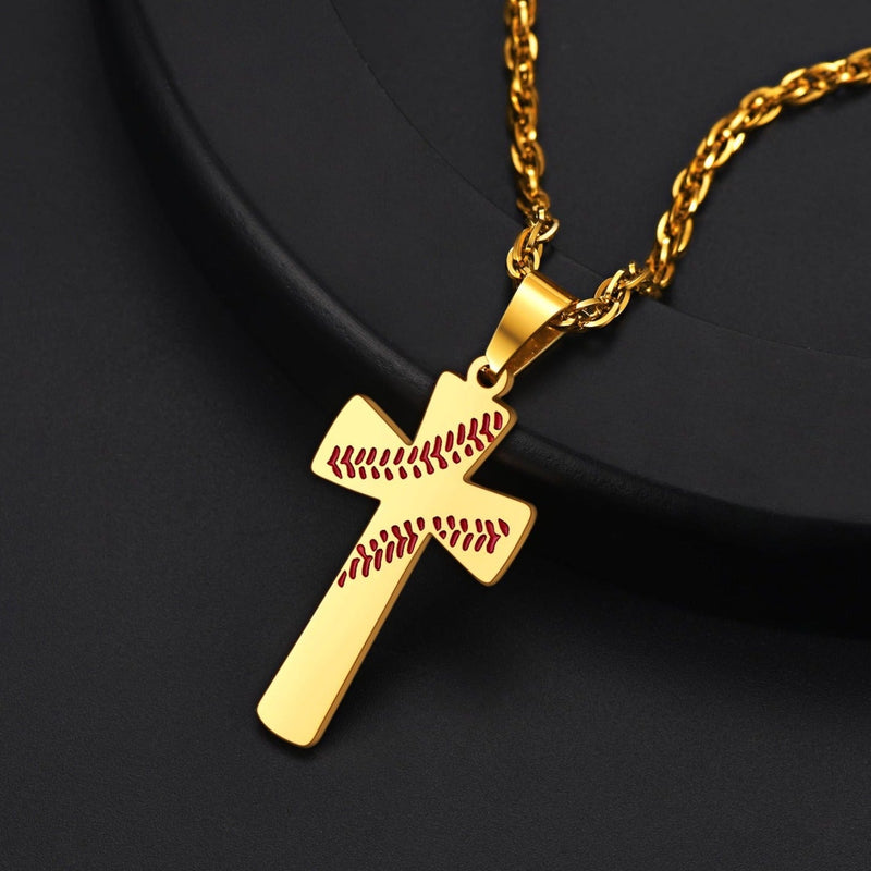 Engraved Sport Baseball Cross Necklace Pendant for
