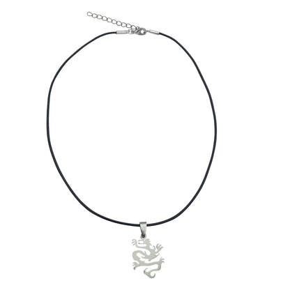 Dragonweave Steel Dragon Pendant Necklace on Adjustable Black Leather Cord