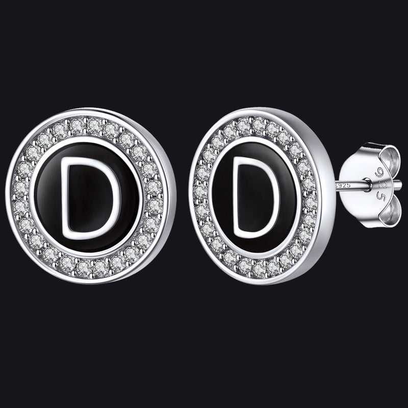 Personalized Black Initial Letter Stud Earrings for