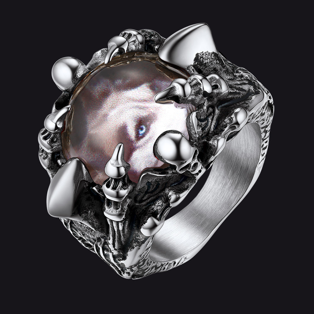 Customized Gothic Photo Dragon Claw Ring With Picture for