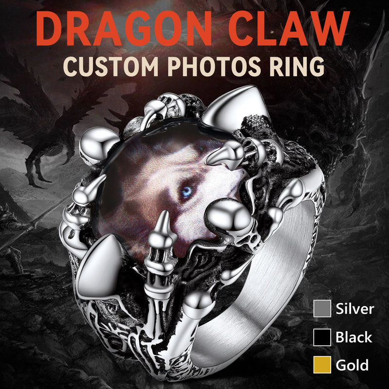Customized Gothic Photo Dragon Claw Ring With Picture for