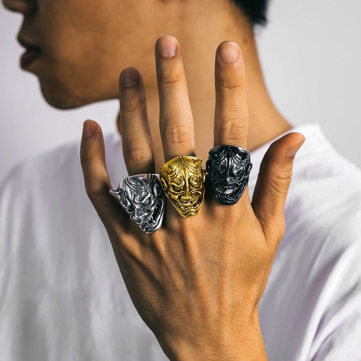 Gothic Hannya Mask Demon Ring for