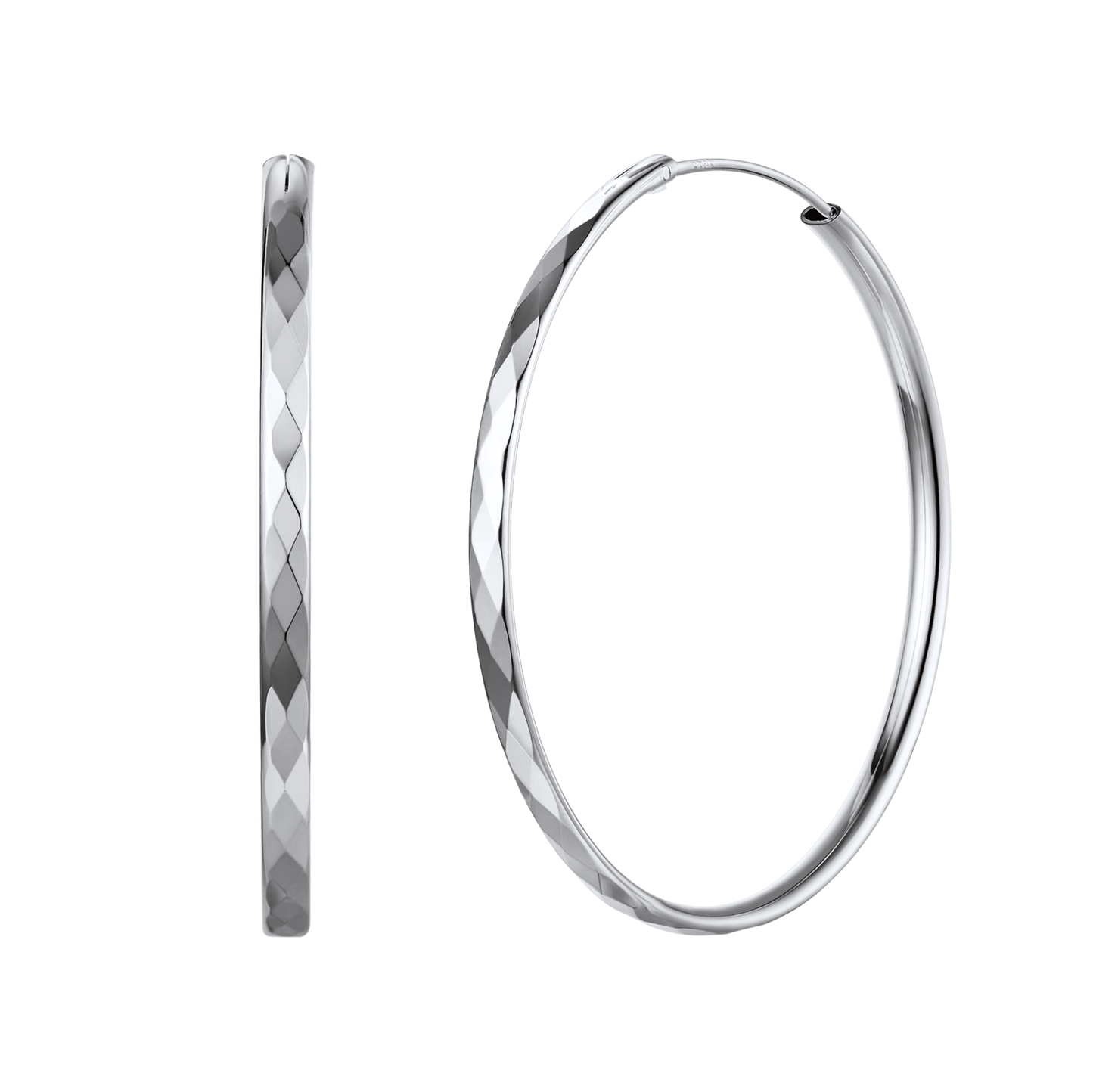 Diamond-cut Silver Hoop Earrings for 30/50/70mm