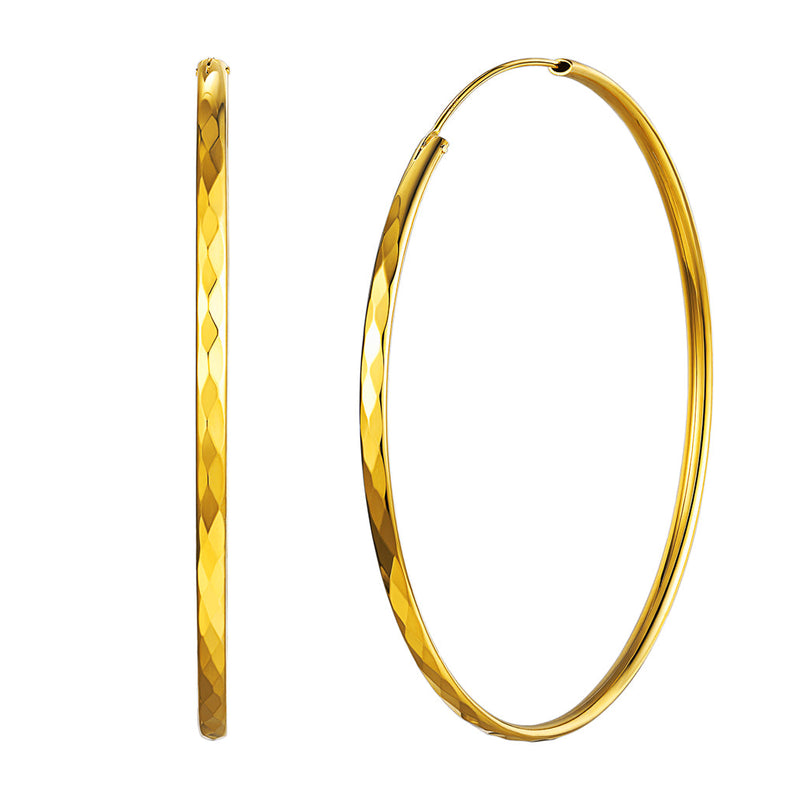 Diamond-cut Silver Hoop Earrings for 30/50/70mm