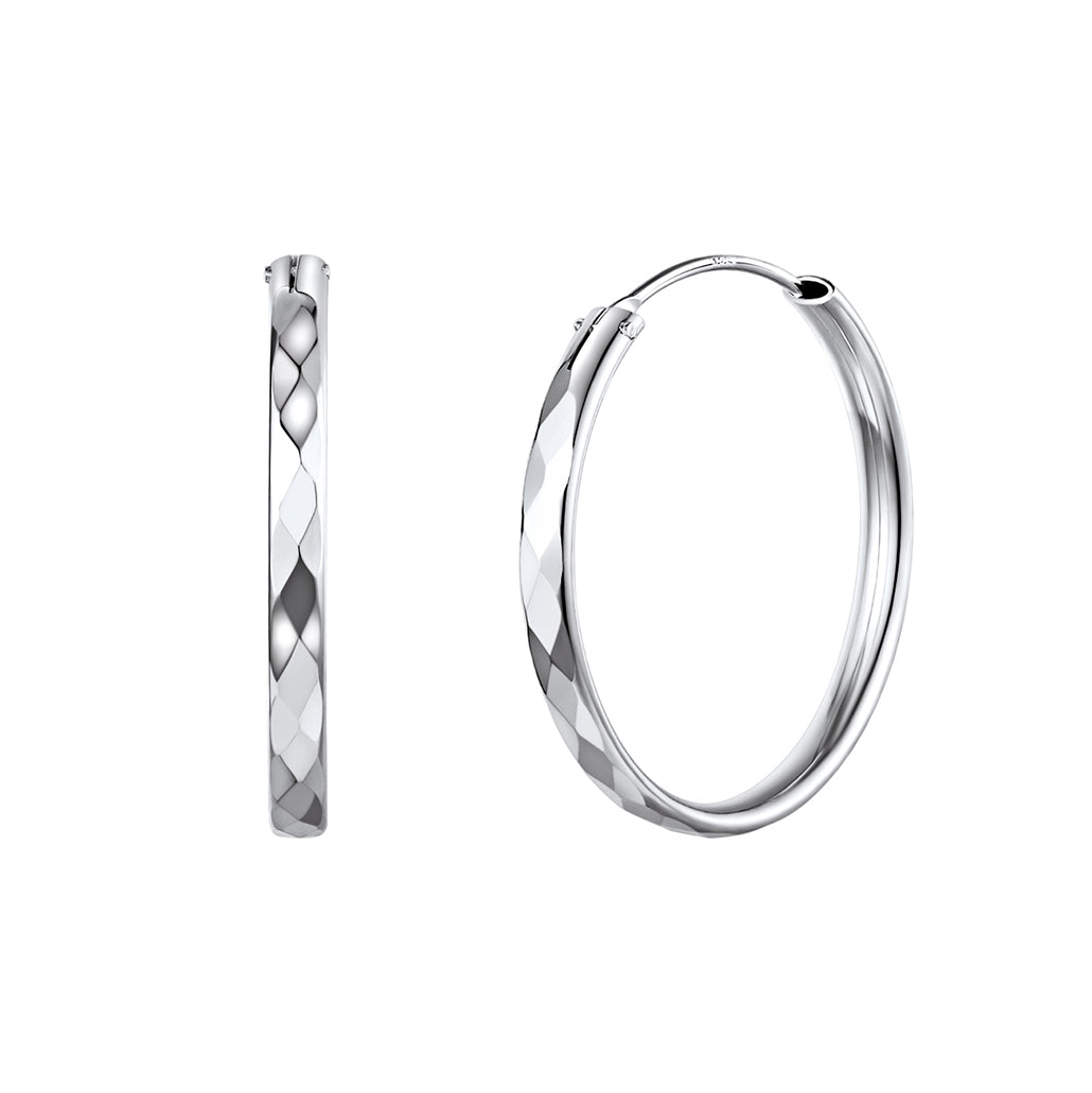 Diamond-cut Silver Hoop Earrings for 30/50/70mm