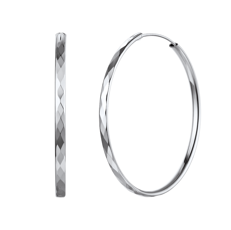 Diamond-cut Silver Hoop Earrings for 30/50/70mm
