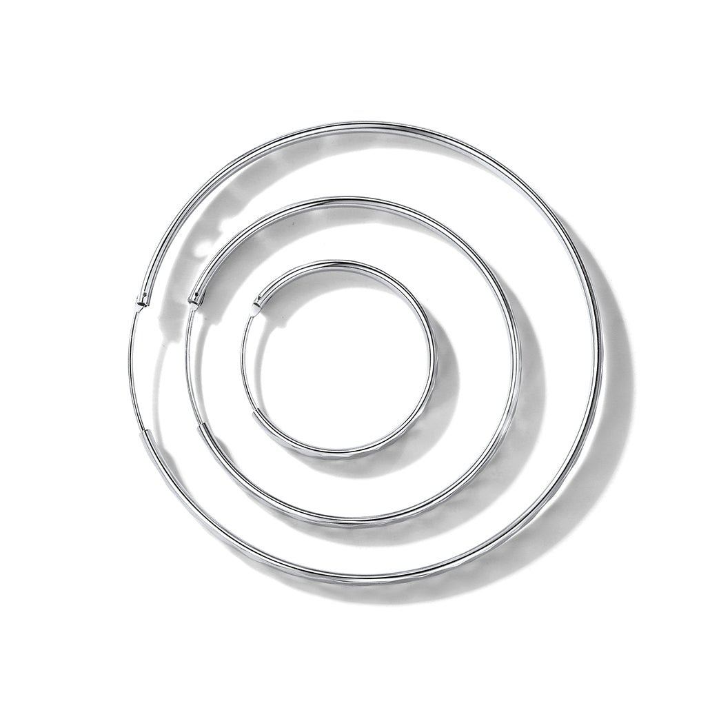 Diamond-cut Silver Hoop Earrings for 30/50/70mm