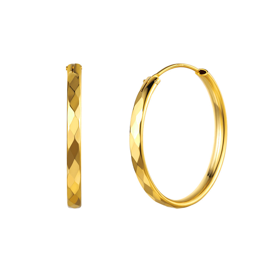 Diamond-cut Silver Hoop Earrings for 30/50/70mm
