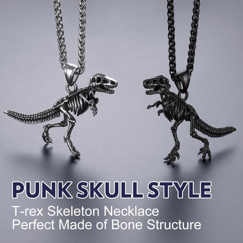 Punk Dinosaur Skeleton Necklace for in Stainless Steel