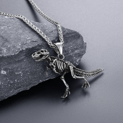 Punk Dinosaur Skeleton Necklace for in Stainless Steel