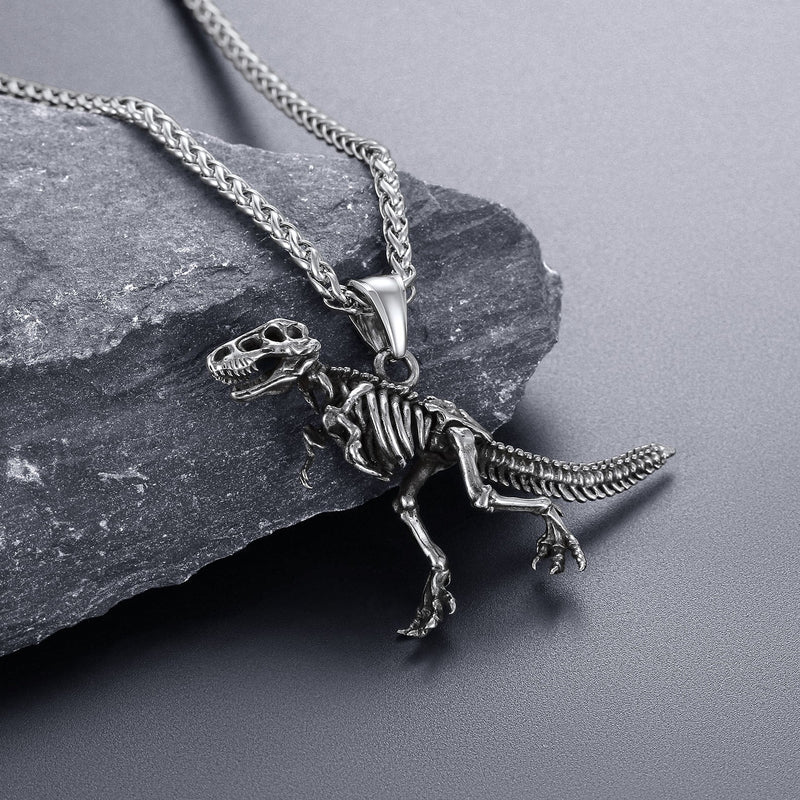 Punk Dinosaur Skeleton Necklace for in Stainless Steel