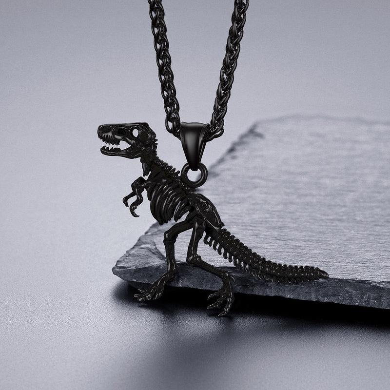 Punk Dinosaur Skeleton Necklace for in Stainless Steel