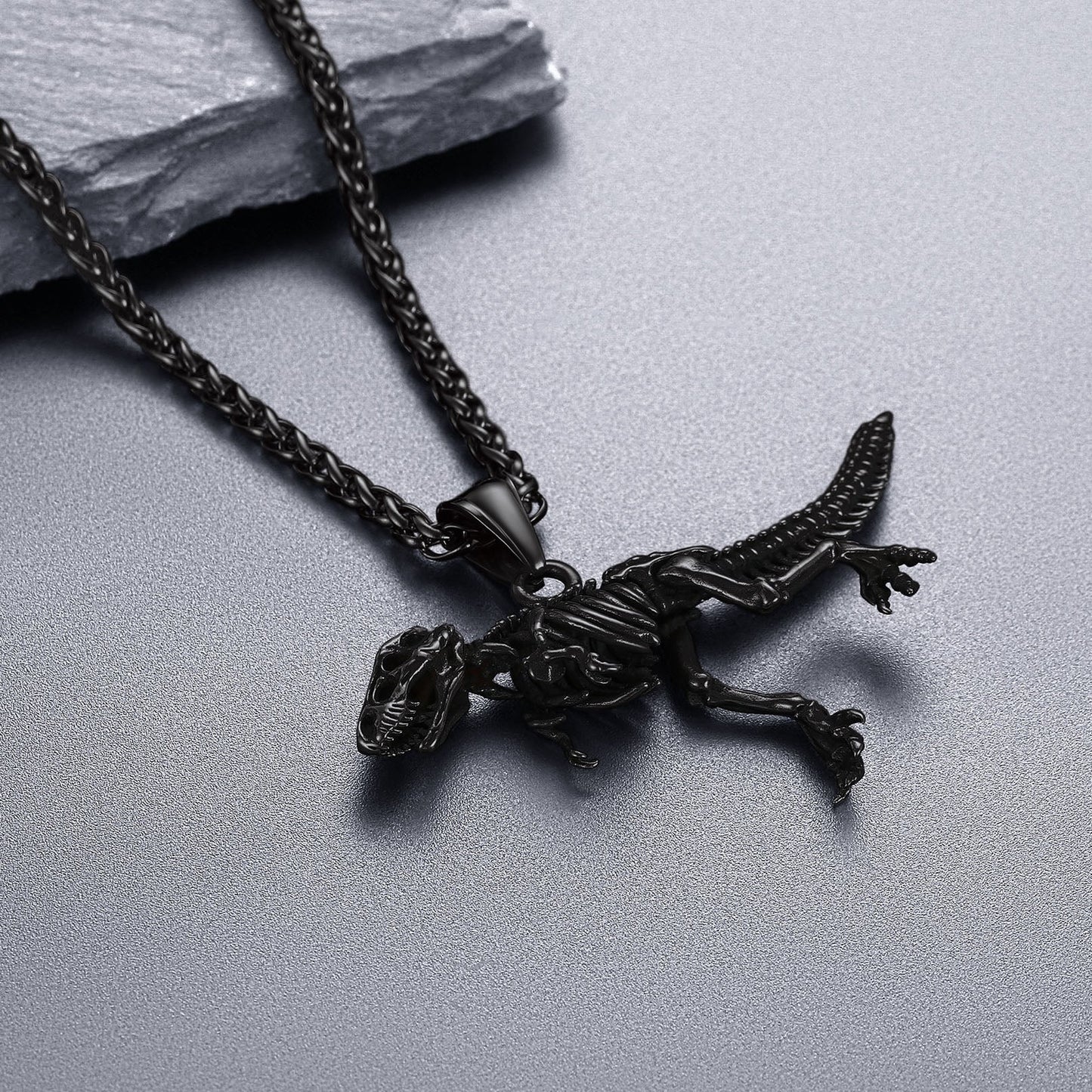 Punk Dinosaur Skeleton Necklace for in Stainless Steel