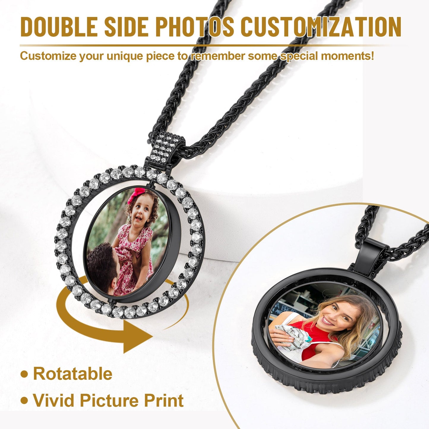 Personalized Memorial Double-side Picture Circle Chain Necklace for