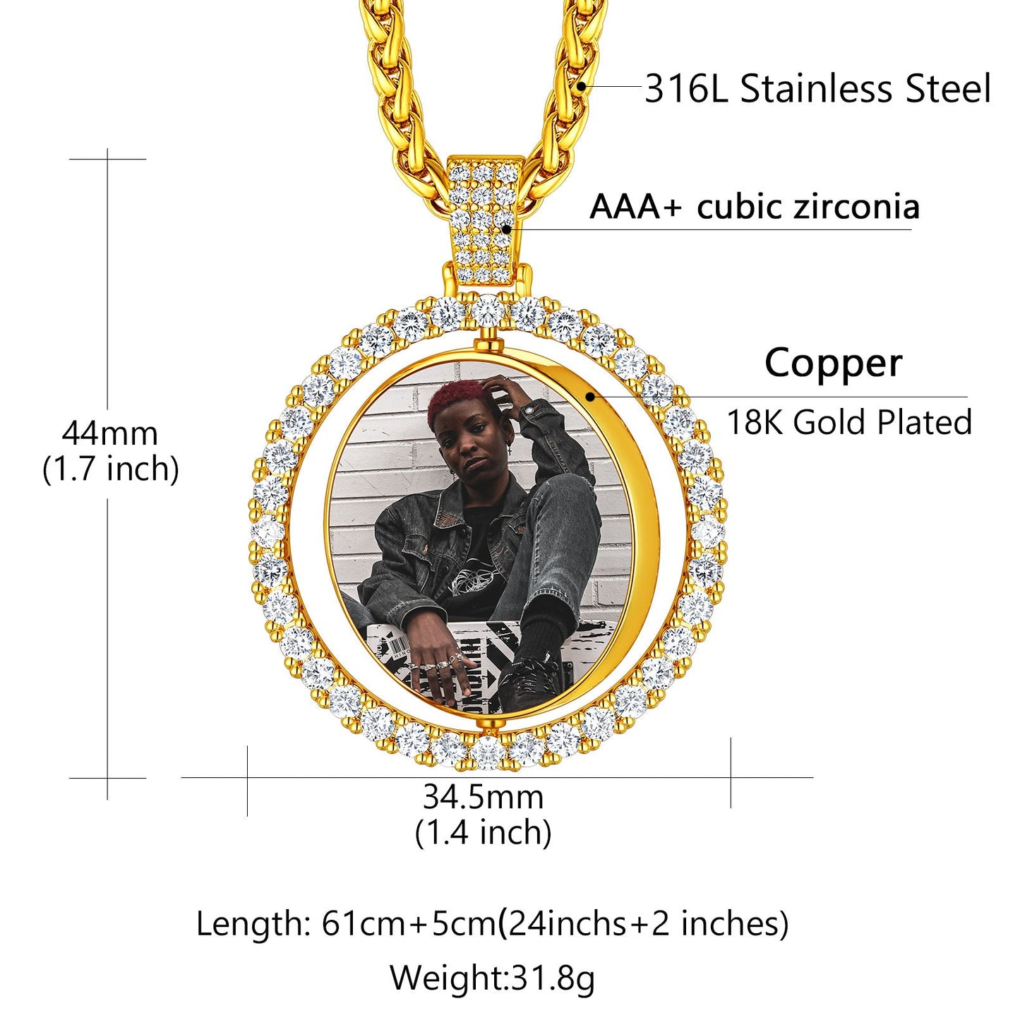 Personalized Memorial Double-side Picture Circle Chain Necklace for