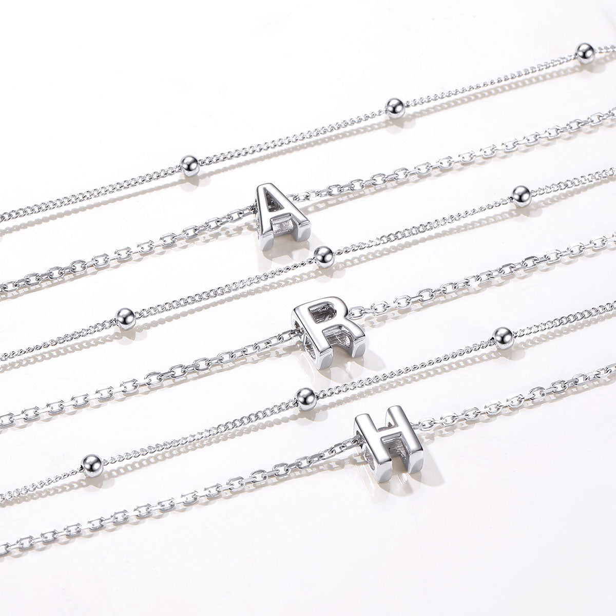 925 Sterling Silver Bead Chain Layered Initial Anklets for Girlfriend Gift