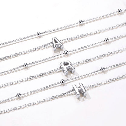925 Sterling Silver Bead Chain Layered Initial Anklets for Girlfriend Gift