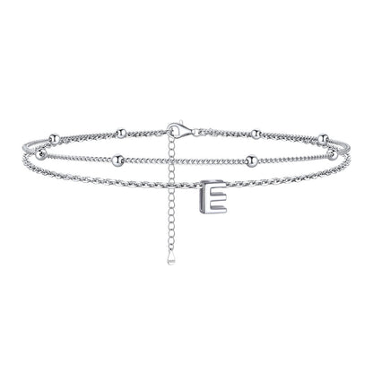 925 Sterling Silver Bead Chain Layered Initial Anklets for Girlfriend Gift