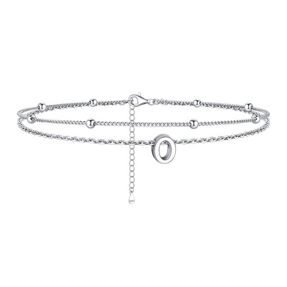 925 Sterling Silver Bead Chain Layered Initial Anklets for Girlfriend Gift