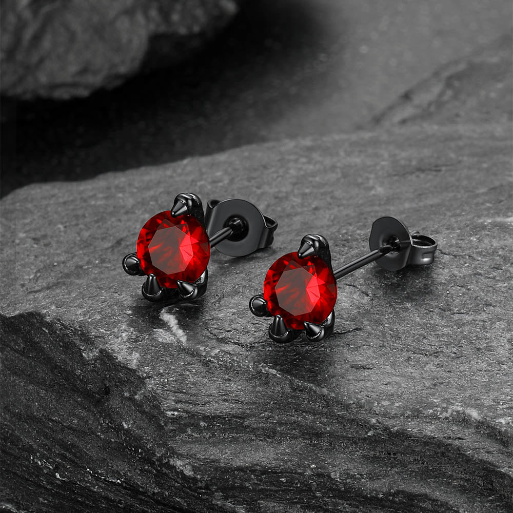 Gothic Red Diamond Dragon Claw Stud Earrings for