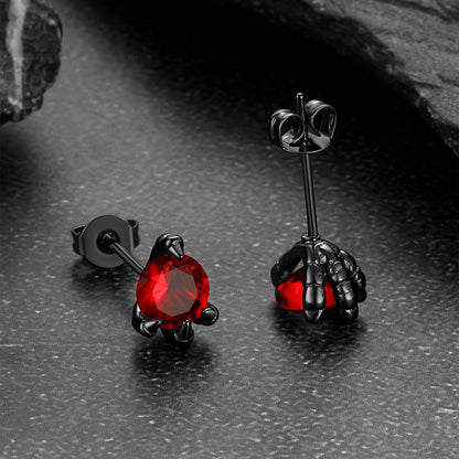 Gothic Red Diamond Dragon Claw Stud Earrings for