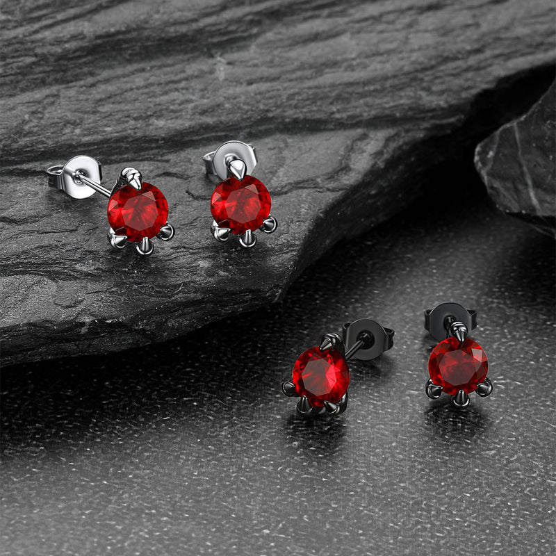 Gothic Red Diamond Dragon Claw Stud Earrings for