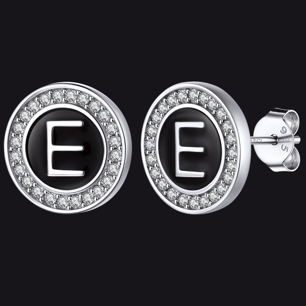 Personalized Black Initial Letter Stud Earrings for