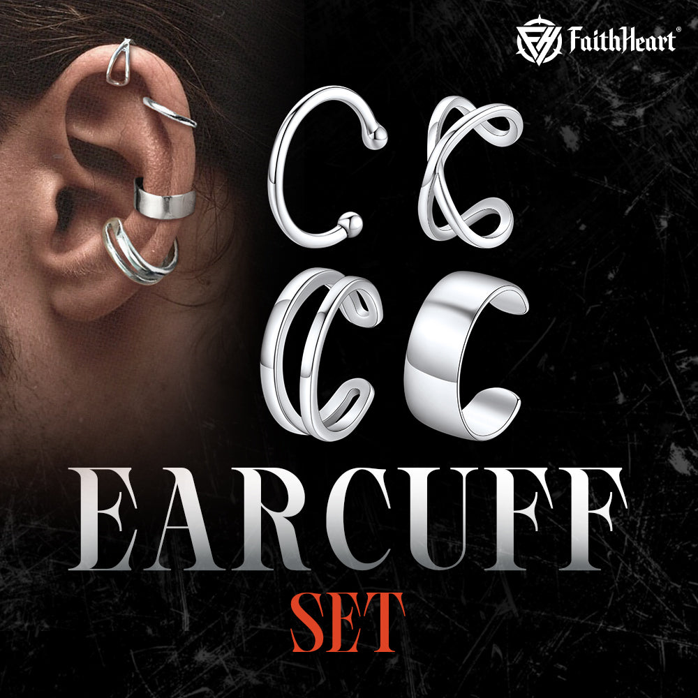 925 Sterling Silver Ear Cuff Non-piercing Earrings Set 4 Pairs